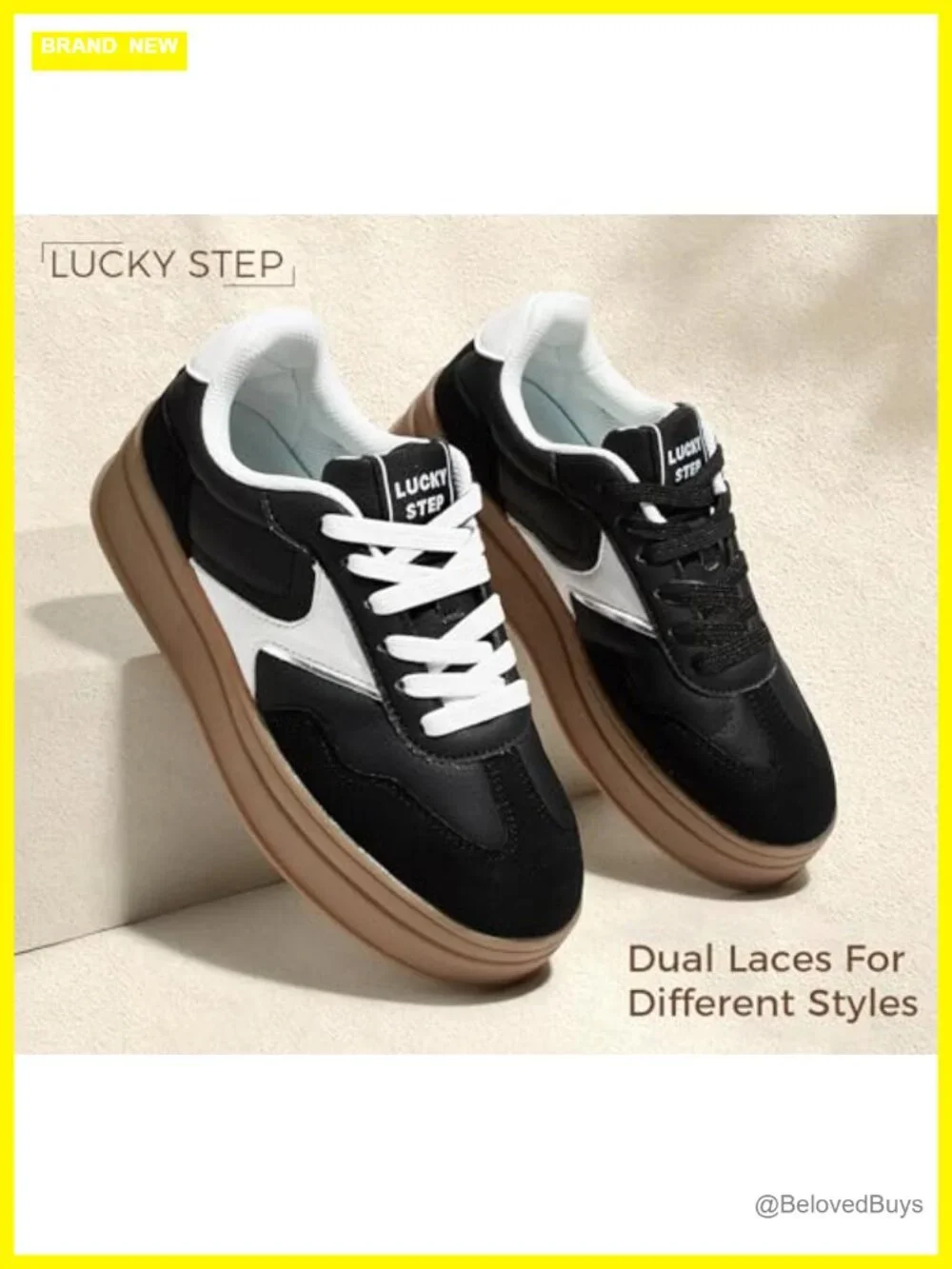 Women's Platform Retro Chunky Sneakers with Faux Leather and Suede
